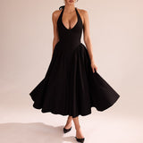 Spice Girl Sexy Wind Dress Woman 2025 Spring/Summer New Fashion Temperament Folds And Body Design-Sense Hanging Neck