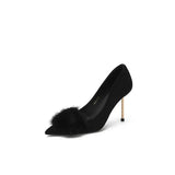 Winter New French Marinade Hair High Heels Design Sense Of Niche Stupant Temperament Royal Sister Sexy Singles