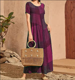 Zingj 2023 New Vintage Loose Waist Pocket Dress Casual Plaid Print Patchwork Women's Dress-Outfit