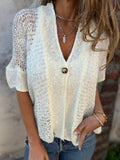 New Women's Spring And Autumn Women's Style Buckle In The Sleeve Hollow Knitted Shirt