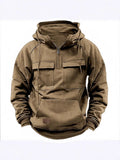 And Autumn New Men's Hooded Solid Color Sweater Youth Sports Multi-Pocket