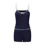 Sweet Spicy Lace Lace Bow Base Vest Babes Street U Collar Slime Sling