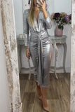 Women's Autumn And Winter Sexy V-Neck Dress Solid Hot Gold Tight-Body Ass