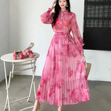 Wind Two Sets Of Female High-Grade Bow Tie With Lantern Sleeve Print Shirt Pendant Half-Body