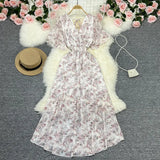 Zingj Wind Temperament Sweet Broken Flower V Collar Dress Beach Vacation Snow Spinning A Word Long