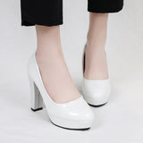 Dress Work Women's Shoes Large Black High-Heeled Shoes Ceremonial Round Head Coarse Professional Single Shoes 10Cm