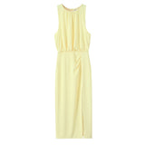 New Women's Folded Decorative Silk-Sense Dress
