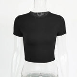 Zingj Fashion Solid Color Short Crop Casual Jacket Elastic Slim Round Collar T Shirt