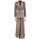 New Fashion Heavy Industry Nail Bead Three-Dimensional Flower Jacket Wide-Footed Trouser Set Two