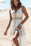 Lace Dresses Women Sexy Deep V Neck Long Dress Ladies Elegant Hollow Out Seleeveless Maxi Dress Boho Robe Femme 211-1-Outfit