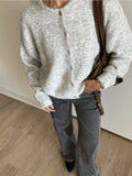 White With Soft Knitted Cardigan Female Retro Buckle Gray Wool Sweater Coat In