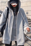 Hat Hoodies Women Zip-up Spring Autumn Front Pocket Loose Korean Style Trendy Casual Students Elegant Chic All-match