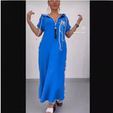New Middle-Year Mother Fashion Casual Women's Dress Stitched Zippered Hat Dress