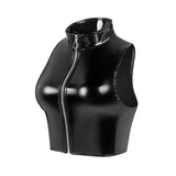 Zingj Ladies PVC Mirror Bright Leather Vest Sexy Show Chest Skin Vest Size Accurate No