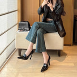 New Retro Pointed Sister Temperament Single-Shoe Women Black Commuting Fine Leather French High Heels