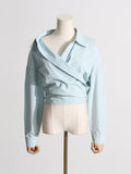Zingj 2024 New Niche Design Irregular Cross Off-Shoulder Design Sense Long-Sleeved Shirt Women's Simple