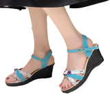 Summer New Large-Size Slope Sandals Women Perennial Bow Flowers Toe Buckle Women's