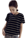 Zingj New Summer 2024 Korean Version Loose Large-Size Striped Short-Sleeved T-Shirt Women's Top Bottom Shirt Women's