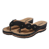 Zingj Summer Plus-Size Sandals Female Multi-Color Handmade Retro Flowers Flat Slope And Clip Toe