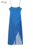 Polka Dot Corset Dress Woman Blue Slip Long Dress Women 2023 Backless Sexy Party Dresses Women Summer Midi Evening
