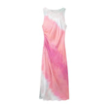 New Tie-Dye Printing Folds Open Fork Fan Dress