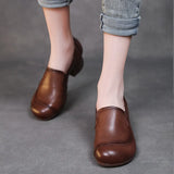 Coarse Leather Single Shoe Set National Breeze Layer Cow Skin Mother Shoes Heel Round Head Black Working Shoes