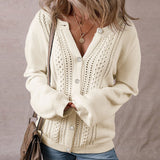 And Winter New Solid Color Hollow Commuting Single Row Buckle Knitted Jersey Sweater