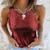 Spring Summer New Women's Pure Color Round Neckless Vest Top