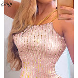 Summer Women's Sequins Chain Strap Ladder Cutout Bodycon Mini Slim Short Dress Party Club Sexy Ladies Slim Shining