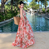Zingj Photo Summer Embroidered Red Lily Flower Wings Hanging Neck Back Dress