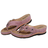 Zingj Summer Plus-Size Sandals Female Multi-Color Handmade Retro Flowers Flat Slope And Clip Toe