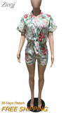 Flower Print Women Two Pieces Set Summer Vacation Shorts Sleeve Shirt and Shorts Outfits Holiday Beach