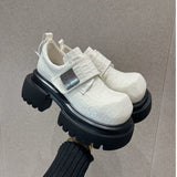 Trend Cool Square Head Small Leather Shoes Women In Autumn 2025 New Thick Soles To Increase Metal Buckle Happy