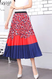 New Fashion Women Vintage Summer Party Pleated Casual Print A Line Skirts Robe Femme One Size Lastic Band Midi