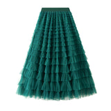 Yarn Lotus Leaf Side Temperament Skirt Women's Dress 2025 Spring And Autumn New Famous Woman Long Dress Thin Cake Skirt