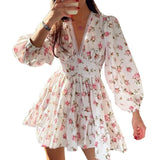 Women's Temperament Sweet Broken Flower High Waist Repair V Collar Short Long Sleeve
