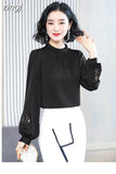 Women's Blouse Silk Tops for Women Solid Embroidered Long Lantern Sleeve Top Stand Neck Clothing Female 2023 Basic