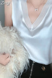 Tops for Women Satin Mesh Female Tank Top Sexy V-neck Woman Vest White Basic 2023 Ladies Tops Sleeveless Women