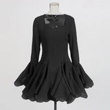 French High-End Single-Dear Fairy Dress 2025 New Square Lotus Side Horn Sleeve Temperament Dress Female