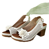 Flowers High-Heeled Cool Slippers Women 2025 Summer New Fashion Coarse And Buckle With Cold Slippers