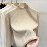 Ear Knit Shirt Half High Collar Bottoming Shirt Women With White Bottom Sweater 2025 Spring And Autumn New