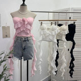 Real Shooting Lotus Leaf Side Flowers Sleeveless Chest Pads With Chest Vest Pure Desire Style Short-Term Wear