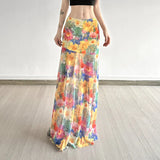 Oil Painting Fenghua Printed Mesh Dress Summer Beach Resort Wind Long Bag Hip Thin A