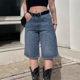 Trendy Basic Simple Fashion Water Wash Five-Point Straight Barrel Thin Loose Casual Jeans Trousers