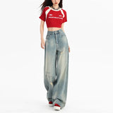 Zingj Ripped Jeans Women 2024 Summer Thin, High Waist, Slim, Straight, Wide Leg