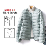 2024 New Light Down Jacket Female Short Round Neck Warm Inside Gallbladder Autumn Winter Without Collar Slim Large Size Coat-Outfit