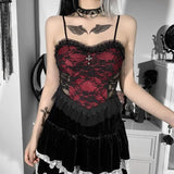 Dark Wind Halloween New Lace Mesh Halter Top Personality Cross Vest