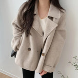 Chic Autumn And Winter French Temperament Suit Double Buckle Loose Leisure Long Sleeves Warm