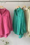 Thick Corduroy Shirt with Pocket Casual Loose Shirt Turn Down Collar Women Tops Autumn Winter Long Sleeve Clothes