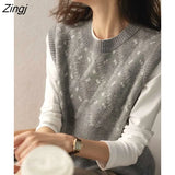 Vests Women Floral Retro Design New Stylish All-match Korean Style Ladies Creativity Basic O-neck Autumn Knitwear